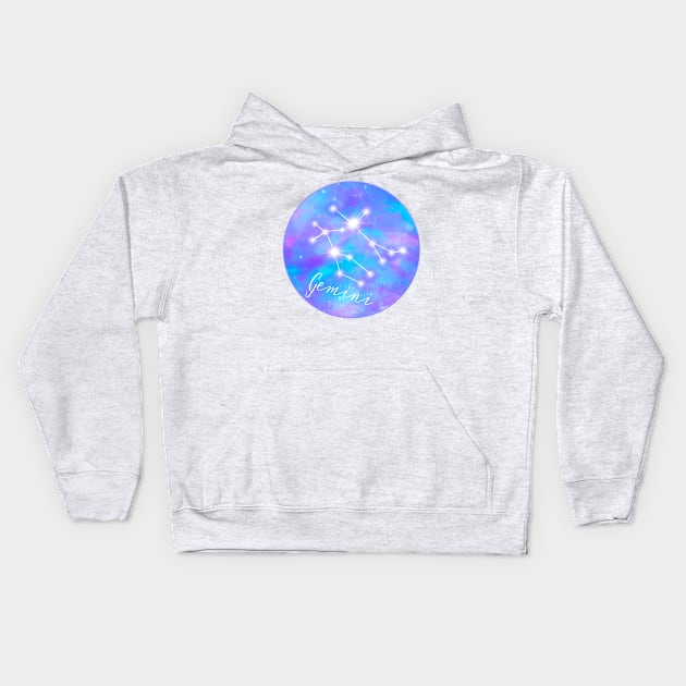 Gemini Zodiac sign constellation on galaxy background Kids Hoodie by Orangerinka